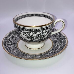 Wedgwood βFlorentineβ Bone China cup and saucer.